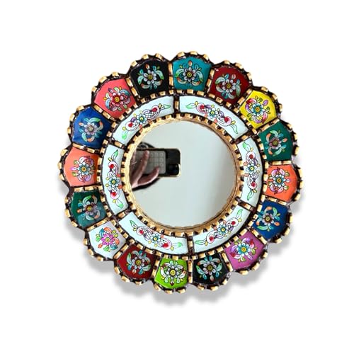 Round Multicolor Mirror, 12", Handmade Decorative Rainbow Mirrors, Peruvian, Home