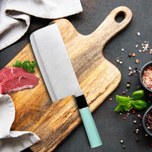 Image of Machado Cleaver Knife Set - Stainless Steel Butcher Knife with Easy Grip Handle & Sharpening Rod - Heavy Duty Kitchen Knife for Meat, Poultry, Fish & Vegetable Chopping