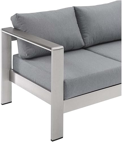 Miniatura 7 de Modway Sofá de aluminio y tela para patio al aire libre Shore en platagris