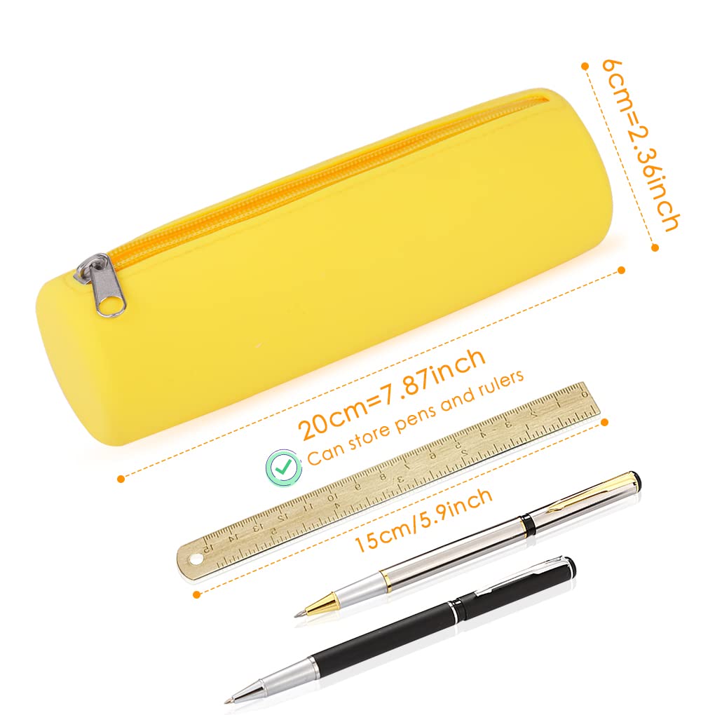 Oyachic Silicone Pencil Case Cylinder Pencil Pen Pouch Bag Stationery Organizer for School College Office Student Adults (Yellow) - Image 2