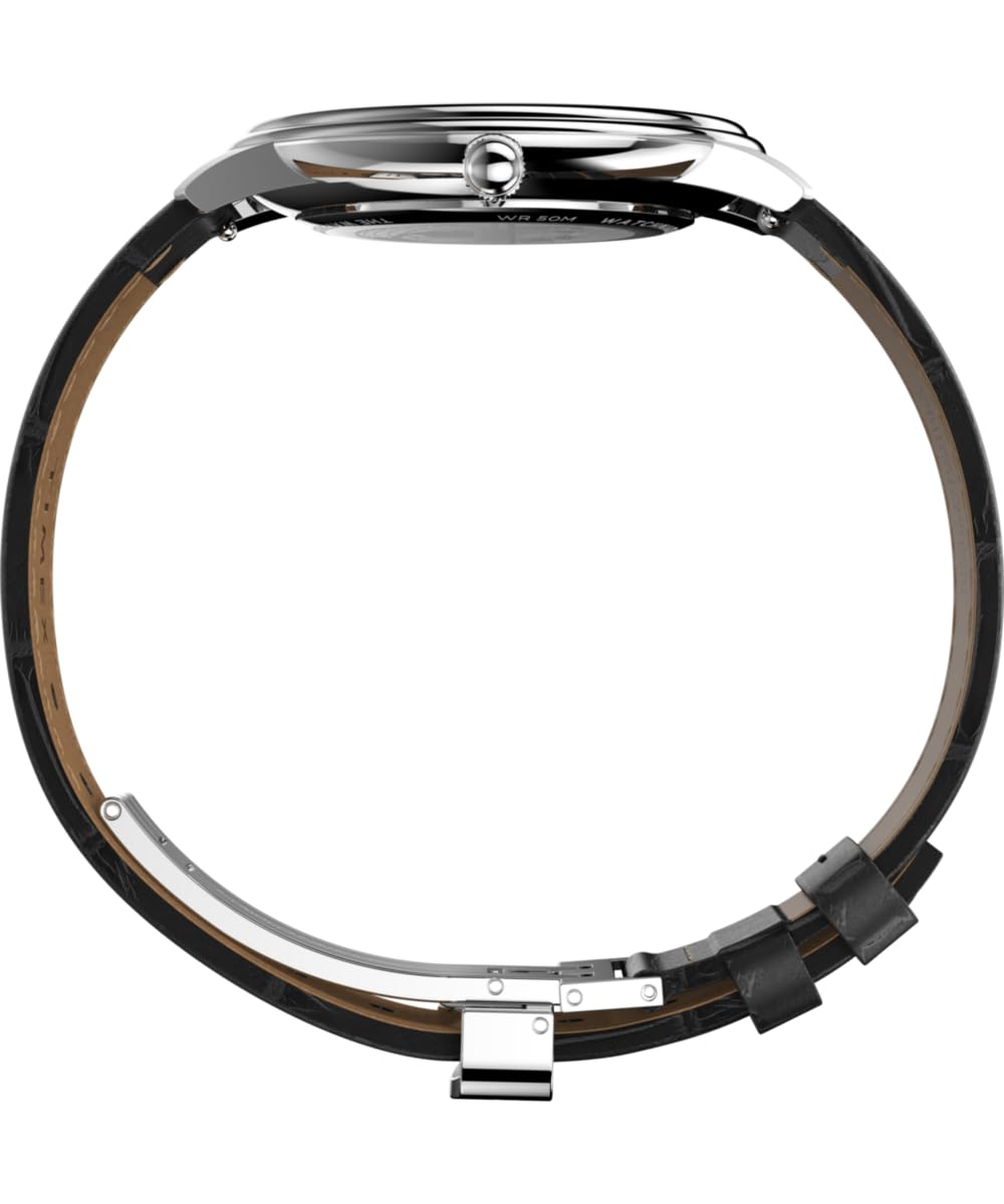 Timex Waterbury Metropolitan Sub-Second Tw2Y23100 Zegarek Męski, 39 mm, Czarny Skórzany Pasek, Tarcza w Odcieniu Srebra i Koperta ze Stali Nierdzewnej