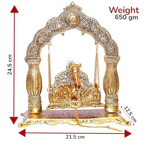 Image of KridayKraft Metal Laddu Gopal Palna,Krishna Jhula Metal Statue for Temple Pooja,Laddu Gopal Jhula,Decor Your Home &Religious Idol Gift Article,Showpiece Figurines,God Idol...
