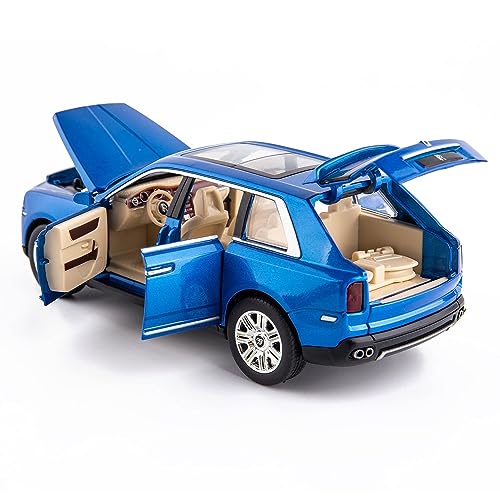Image of Invite Enterprise 1:24 Rolls Royce Cullinan Diecast Model Metal Pull-Back Car With Sound Light And Opening Doors: A Kids' Toy Vehicle Gift (1:24 Rolls Royce Cullinan - Blue)