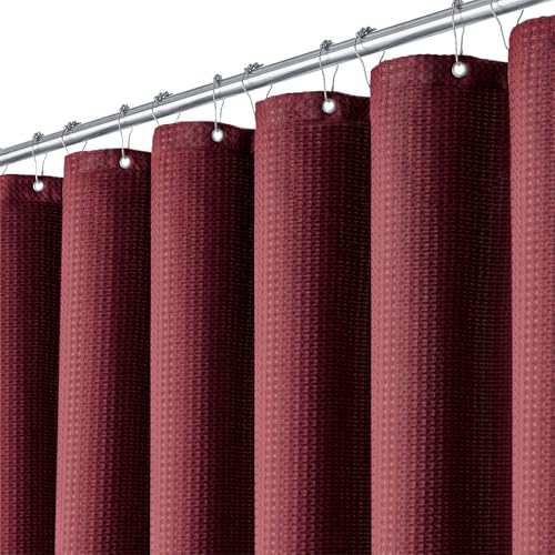 BTTN Duschvorhang Waffel 180x180 cm, Anti-Schimmel, Schwerer, innen mit wasserdichter Folie beschichtet, mit 12 Plastikhaken, beschwerter Saum Polyester-Duschvorhänge für Badezimmer, Rot/Bordeaux