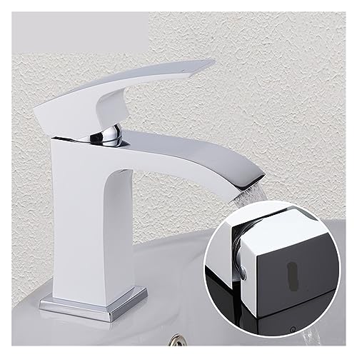 Grifo de lavabo monomando blanco sobre encimera de latón macizo un orificio 3