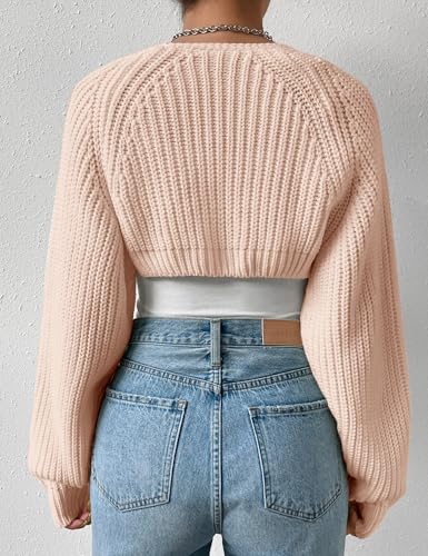 Image of Women's Long Sleeve Open Front Knitted Crop Cardigan Drop Shoulder Knit Bolero Shrug Sweater