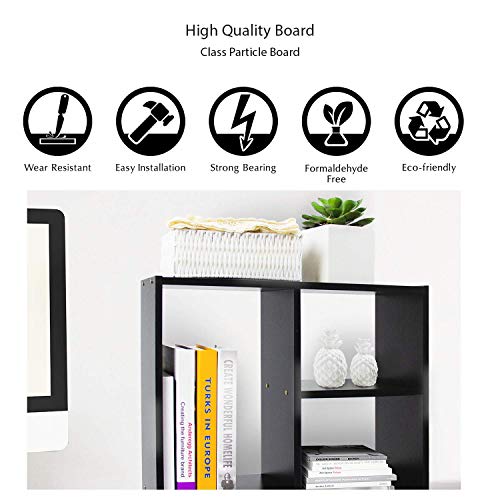 Image of Jerry & Maggie Cubic 3-Tier Wooden Desk Organizer - Jet Black Free-Standing Office Storage Rack with Display Shelves for Home or Workspace, Perfect as Birthday Gift or Accessory Holder