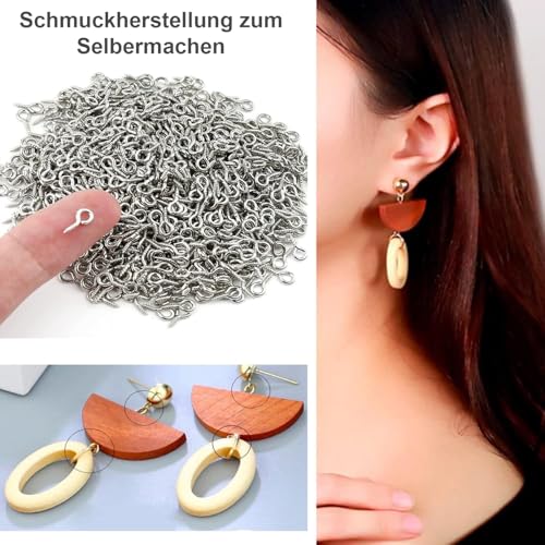 KEWAYO 400 Stück 10 mm kleine Schraubösen, Mini Schraubösenstifte mit Gewinde Metallösen Schraubhaken Ösenschrauben für Schmuckherstellung Anhänger Perlen DIY Basteln (Silber)
