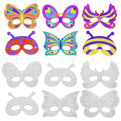 VKPI 24 PCS Color Your Own Butterfly Paper Masks, Coloring Mask Craft Kit for Kids, Birthday Party Favors School Activities