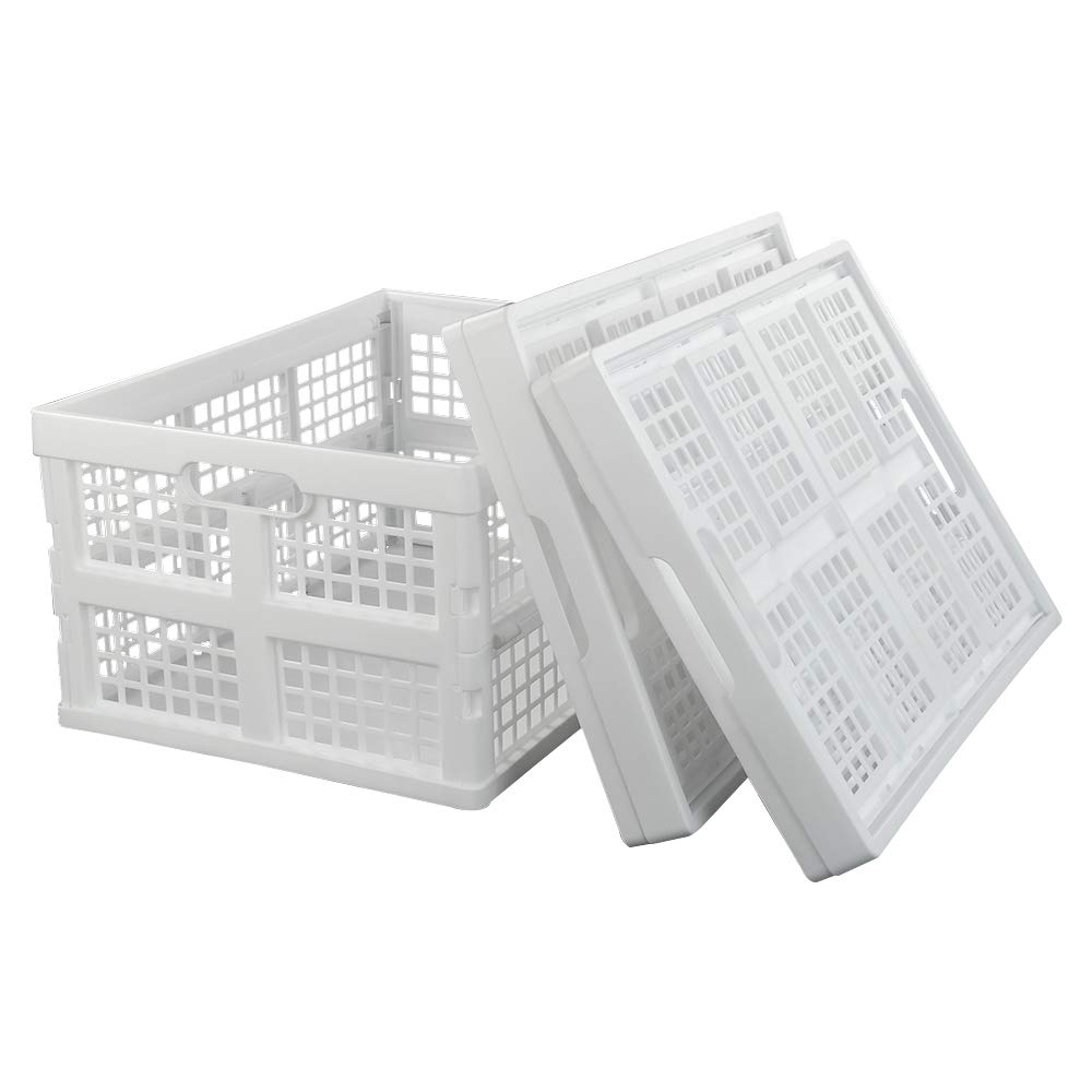 Asking White Set Of 3 Plastic Stackable Filding Storage Crate, 30 L Collapsible Storage Basket,