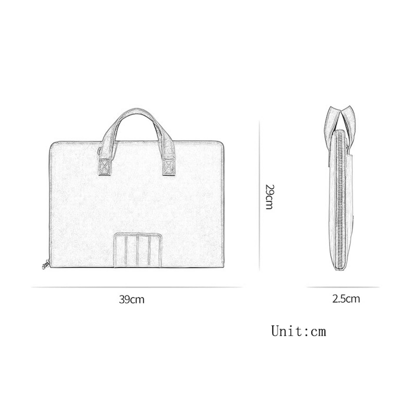 Portadocumenti in pelle for notebook 14 pollici, con maniglia e zip