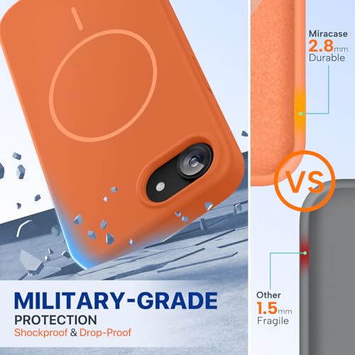 Image of Miracase Magnetic for iPhone 17e Case & iPhone 16e Case, [Soft Anti-Scratch Microfiber Lining], Compatible with MagSafe, Silicone Shockproof Protection Phone Case for iPhone 17e /16e, Orange