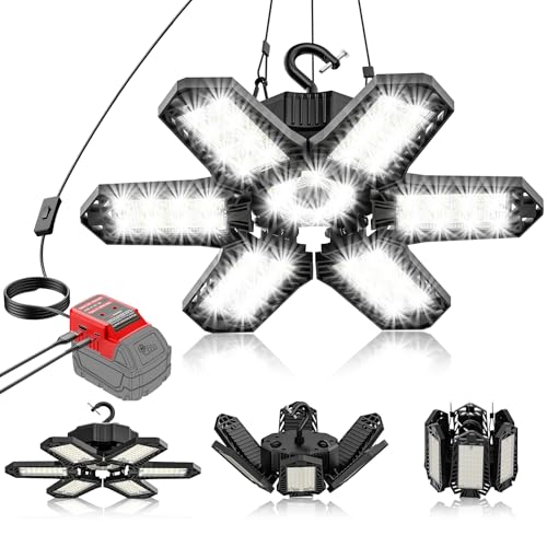 Image of LED Work Light Compatible with Milwaukee M18 Battery - 68W 6800LM Ceiling Flood Light 6+1 Deformable Panels Garage Light with Type-C & USB-A, Emergency Camping Light for Shed, Workshop, Job Site