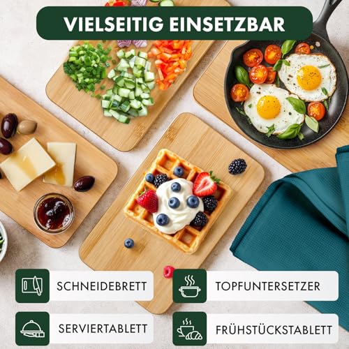 Blumtal Frühstücksbrettchen 6er Set aus Bambus - 22x14x0,8 cm Frühstücksbretter - antibakterielles Holzbrettchen - Frühstücksbrettchen… – Ansicht 6