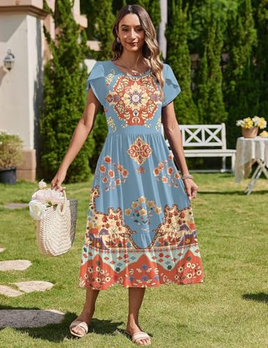 Image of Zeagoo Women Summer Midi A Line Dress Short Sleeve Casual Flowy Tiered Beach Long Sundress with Pockets 2026 Vacation Travel