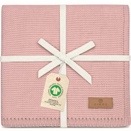 DIKOS® Babydecke aus *100%* GOTS Bio Baumwolle rosa | 4 Jahreszeiten Neugeborenen Baumwoll-Decke | weiche Strickdecke Kuscheldecke Schmusedecke Baby Mädchen | Erstausstattung Baby Geschenk zur Geburt