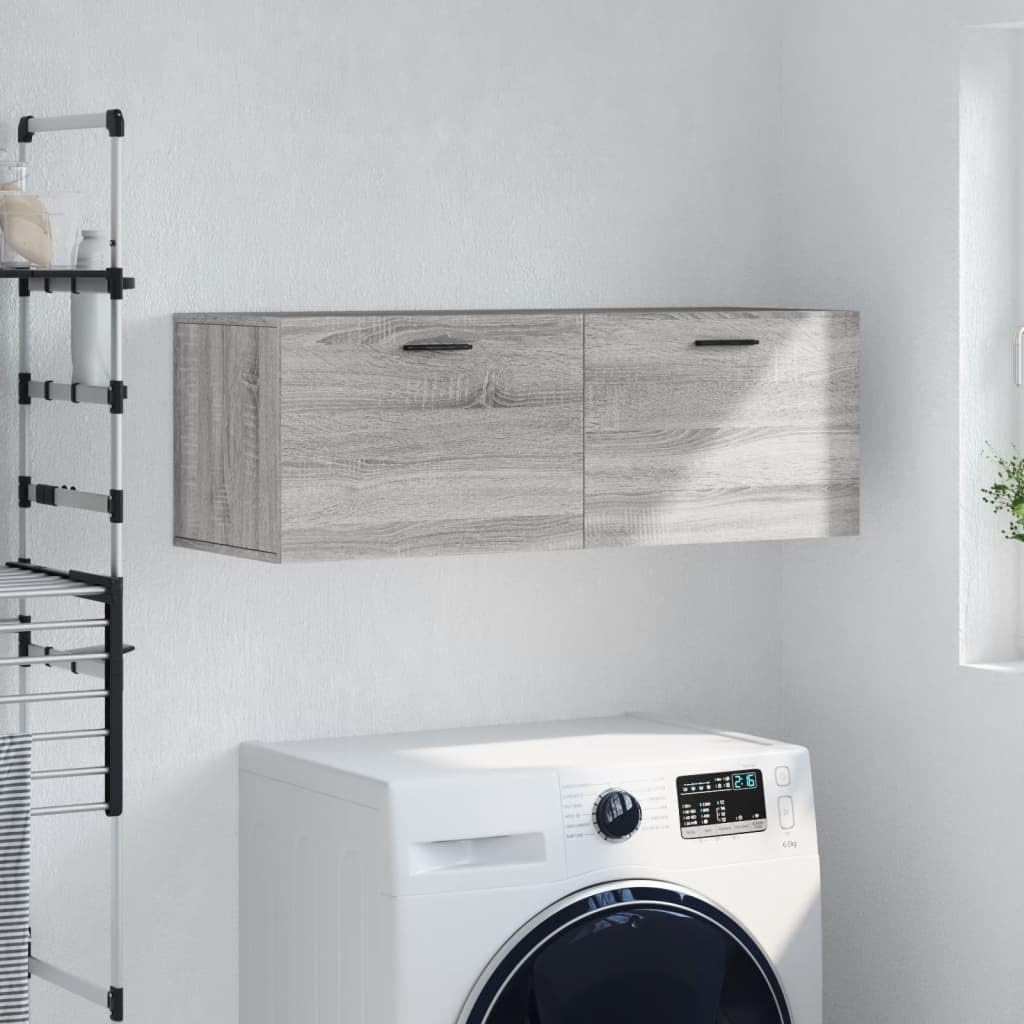 Armadio da parete grigio Sonoma, in legno Sonoma, 100 x 36,5 x 35 cm, con vano portaoggetti e porta, armadio multiuso per corridoio, ufficio, cantina, officina, garage, ideale come organizer e