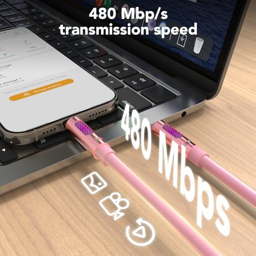 Image of MFish 240W USB-C to USB-C Cable (PD 3.1 EPR), 480Mbps Speed, Fast Charging Type C Cable for MacBook Pro /Air, iPhone 17 /16 Pro, Galaxy S25 /S24, Laptops, iPad, Durable Silicone, 6FT Pink