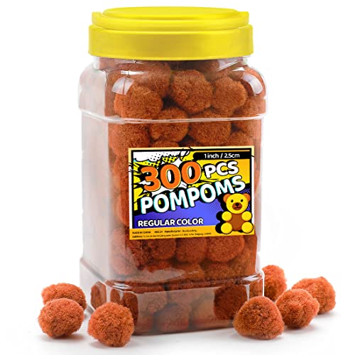 Bundooraking Pom Poms, 1 inch(2.5cm), 300pcs Brown Pom Poms, Pom Poms for Crafts.