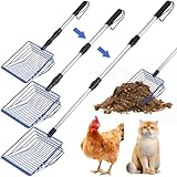 Jonkehai Chicken Poop Scooper 6inch Metal Chicken Litter Scoop Extendable Metal Cat Litter Scoop 23 to 42" Long Chicken Coop Litter Scoop Litter Sifting Shovel Chicken Coop