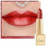 Oulac Metallic Red Orange Lipstick for Women, Glitter Lipstick Smudge Proof with Moisturizing Creamy