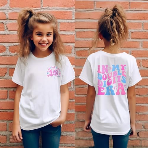 IZYJOY in My Double Digits Era Shirts Girls 10th Birthday T-Shirts 10 Years Old Birthday Party Short Sleeve Summer Tee Tops2