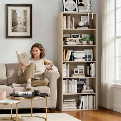 Image of Furniwell 71 inch Tall Bookcase Bookshelves, 6 Tier Floor Standing Bookcases Open Frame, Modern Display Storage Organizer for Home Office, Living Room, Bedroom, Study Room (Beige, 1 Pcs)