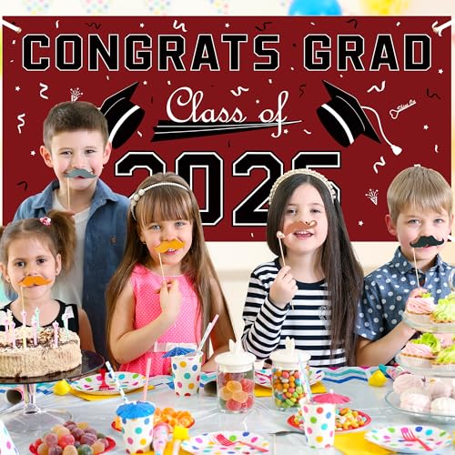 Image of Graduation Decorations 2026 2027 - Maroon Polyester Graduation Backdrop - Graduation Party Decorations - Congrats Grad Banner - Graduation Decorations Class of 2026,Graduation Party Favors Supplies Yard Sign