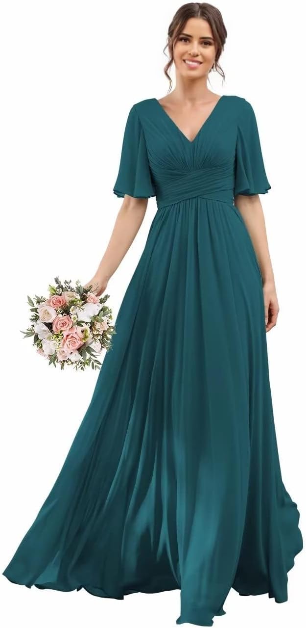 blue dress for baby girl Butterfly Sleeve Lace A-line Bridesmaid Dress main image 0
