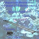 LED-Beleuchtung für Meerwasseraquarien. Hohe Photosynthese-Rate und mit 240 LEDs/m und einer Leistung von 19,2 W/m bei 450-470 nm eine unschlagbare Energiedichte. Made in Germany