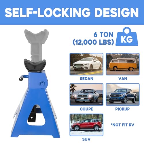 Image of 6 Ton (12,000 LBs) Automotive Jack Stands,Heavy Duty Steel Car Lifting Stand for Garages,Repair Shops,Adjustable Height 14.6 inch- 24 inch,1 Pair