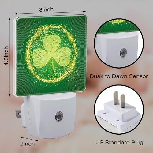 Image of St Patrick's Day Shamrock Night Light Plug into Wall,Green Irish Clover Leaf Dusk to Dawn Night Light Plug in,0.5w Energy Saving Sleep Friendly NightLight for Kids Boys Girls Home Decor