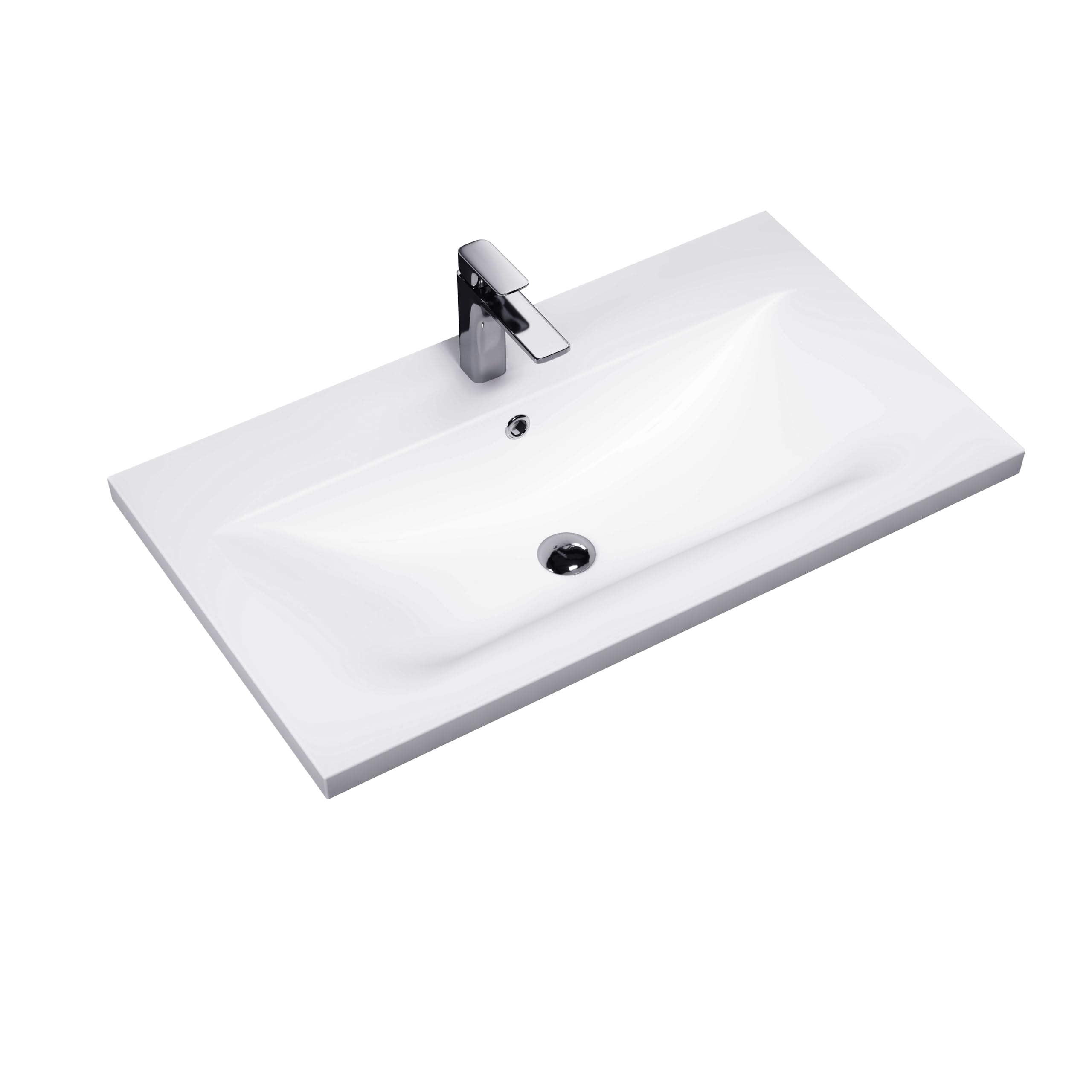 MEJE 32x18 inch New Modern Vanity Top Sink, Single Faucet Hole, Contemporary Ceramic Rectangular Drop In Bathroom Vanity Sink with Overflow, Glossy White (Faucet & Cabinet Not Included)