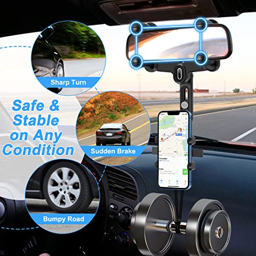 Image of LURICO Mobile Phone Holder Car Rear View Mirror - Universal 360 Rotatable and Retractable Phone Holder - Multifunctional Holder for All Smartphones