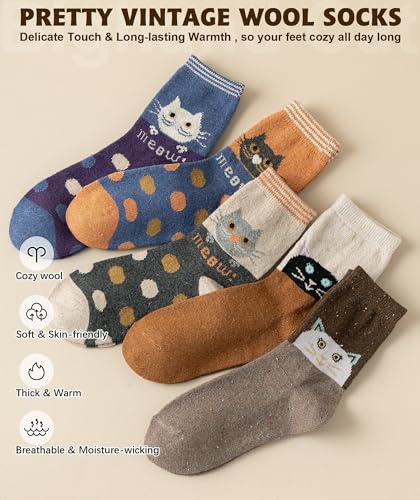 Image of IIG Cute Warm Wool Socks for Women Super Cozy Thick Crew Winter Socks Gifts, 5 Pairs