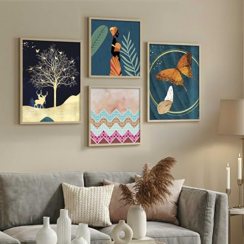 Image of kotart Paintings Modern Art Wall Decor Framed Wall Painting for Living Room, Bedroom - Framed Wall Decor Paintings with Frame - Painting for Wall Decoration Set of 4 (Art 4, Big (13x17 or 13x13 inch))