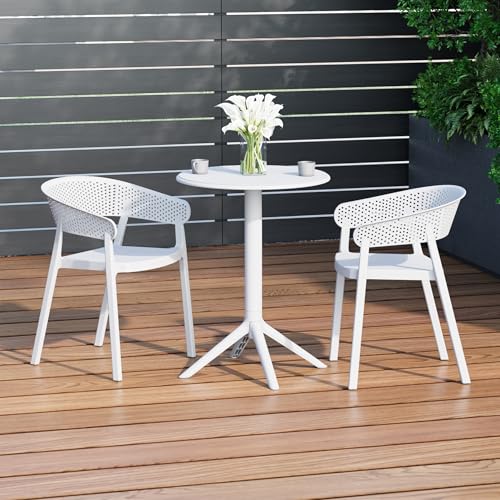 Costaelm Round Side Table Set of 2, Small Round Kitchen Seating Furniture Pub Breakfast Nook Set, Dinette Bistro Bar Table and Chairs Set of 2 for Indoor Outdoor Restaurant, White