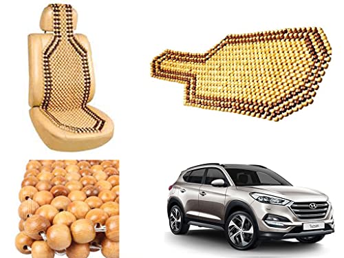 Image of Car Bead Seat Wooden Beads Cushion Cover Pad for Hyundai Tucson, Acupressure Sitting Seat Cover | Cream Color - Pack of 1