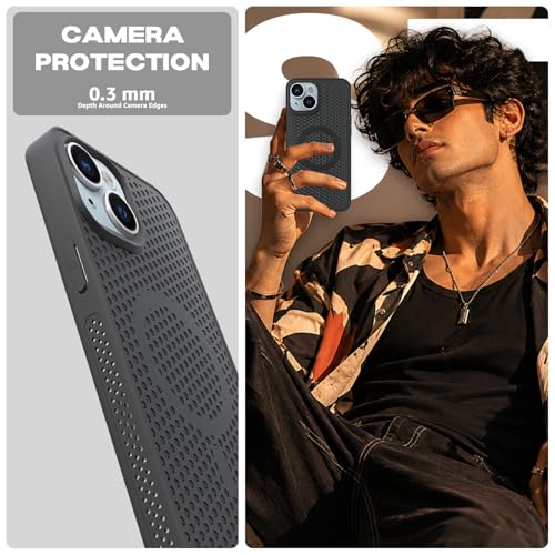 Image of Pikkme Back Cover for iPhone 13 / iPhone 14 | Honeycomb Cooling Design | Silicone Heat Dissipation | Mag-Safe Compatible | Shockproof Camera Protection Bumper Case (Black)