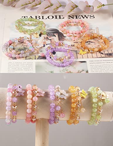 Pipitree 10Pcs Beaded Crystal Bracelets For Women, Bohemian Stackable Bead Bracelets With Butterfly Charm Multilayered Bracelet Pack Handmade Jewelry Gift #TOP3