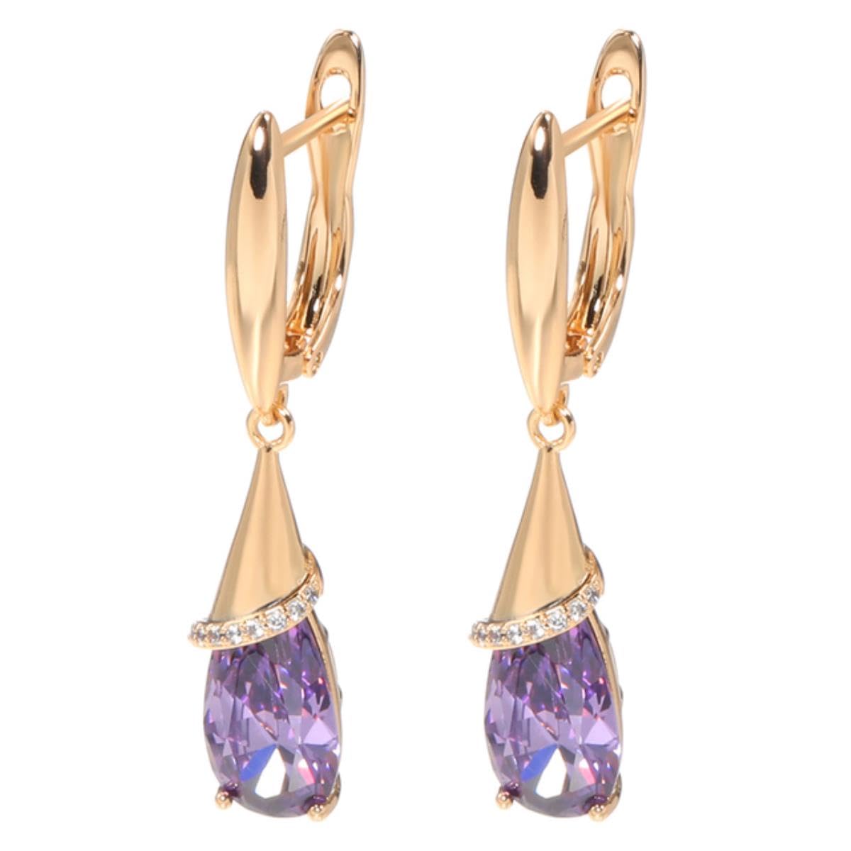 YAHOYA Fashion Rose Gold Long Earrings for Women Water Drop Purple Natural Zircon Dangle Earring Fine Jewelry Crystal Gift