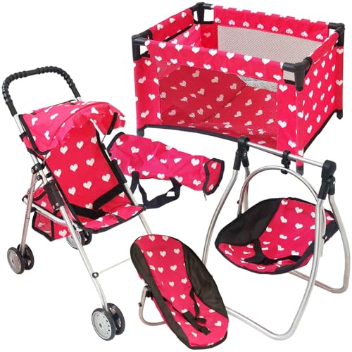 18-Inch Doll Stroller, Swing, Crib Set