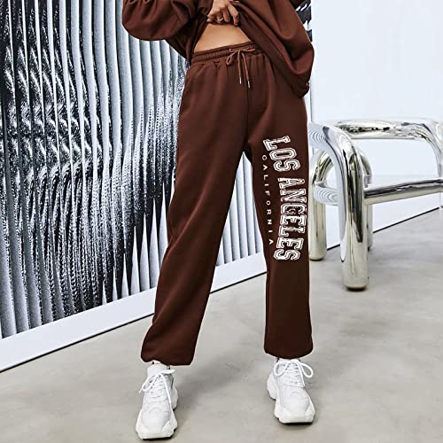 Calça de moletom feminina com cordão e estampa de letras, calça folgada para outono, camiseta alta,