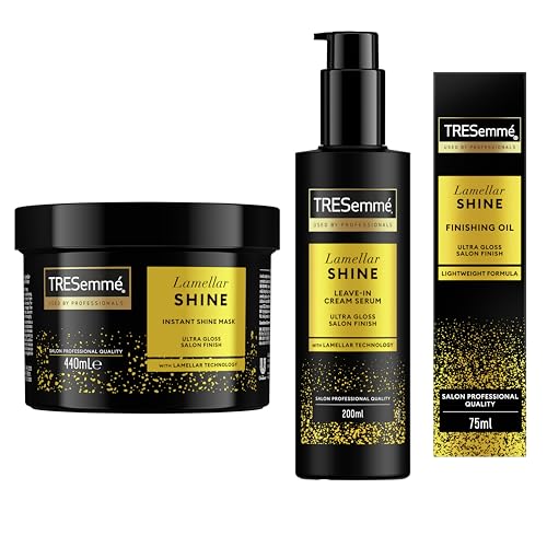 TRESemmé Champú, acondicionador y mascarilla Lamellar Shine pack de cuidado capilar para un acabado ultrabrillante de peluquería con tecnología Lamellar patentada 400 ml + 400 ml + 440 ml pack de 3