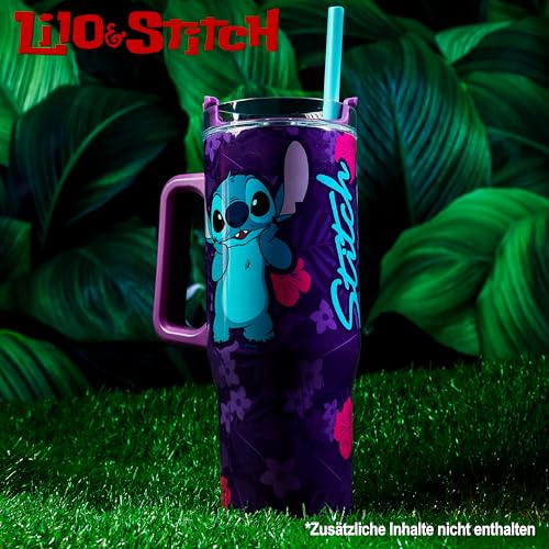 Disney Stitch Thermobecher mit Henkel 940 ml, Trinkbecher mit Deckel und Strohhalm Doppelwandig Isoliert, Hält 17h Kalt… – Ansicht 2