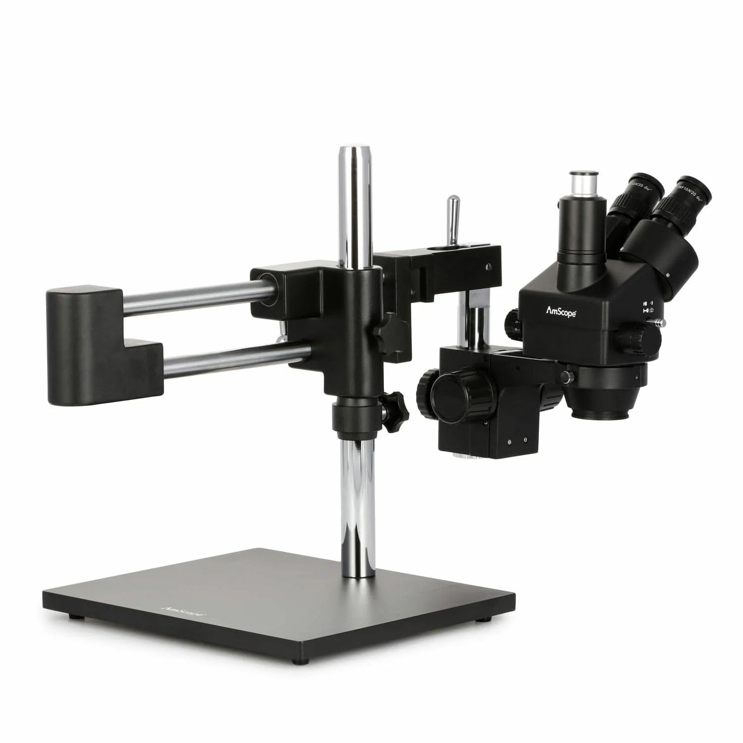 AmScope - 3.5X-180X Microscopio Estéreo Trinocular Zoom con Soporte Negro de Brazo Doble - SM-4TZZ-B