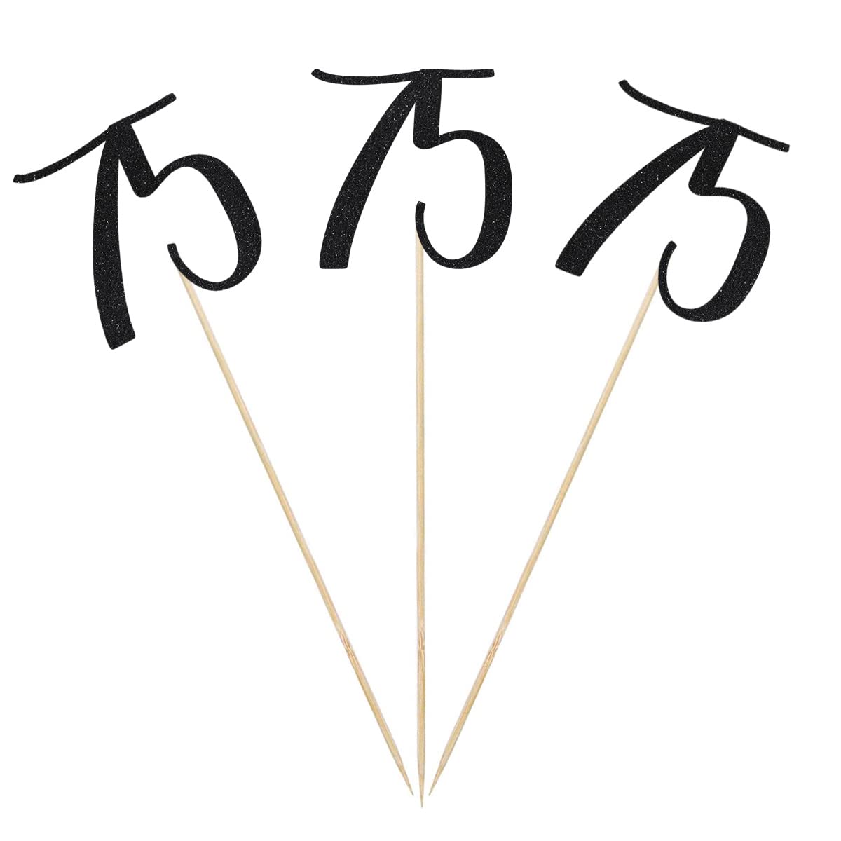 Black Glitter 75th Birthday Centerpiece Sticks, 12-Pack Number 75 Table Topper Anniversary Party Decorations