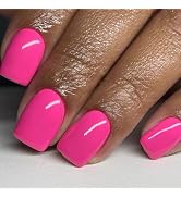 Hot Pink Press on Nails Short Square Fake Nails Pink False Nails with Designs Solid Colour Acryli...