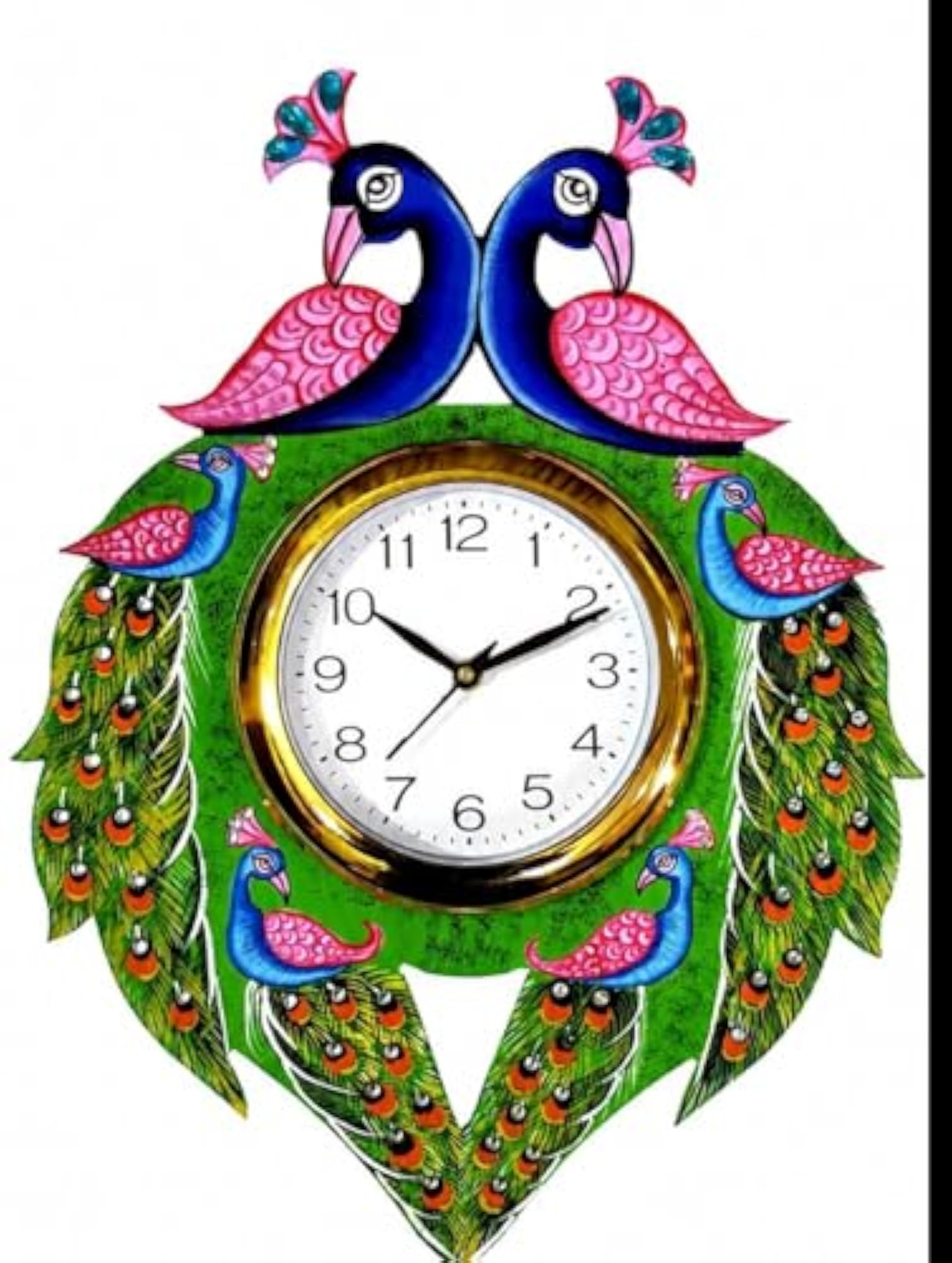 Peacock Wall Clock, Multicolour Decorative Design