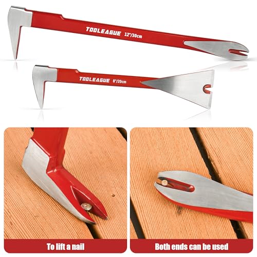 Image of TOOLEAGUE 4 Pcs Pry Bar Set, Utility Wonder Crowbar,Woodworking Tools | 12 inch & 8 inch Cats Paw Nail Puller,10 inch Flat Claw Pry Bar,8-inch End Cutting Plier for Prying, Scraping, Lifting, Pulling